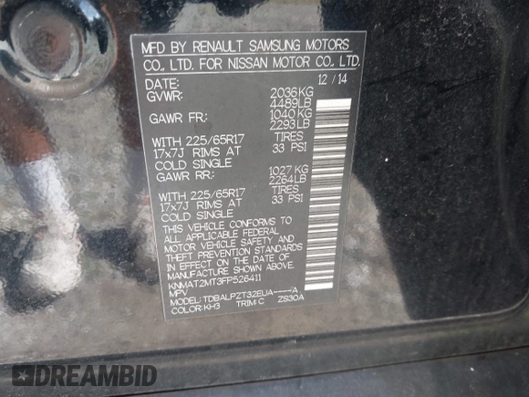 2015 Nissan Rogue S with VIN KNMAT2MT3FP526411, listed as a IAAI auction lot 42166030 with 101,501 mi miles and . Bid and sale history available at DreamBid. Image 9.