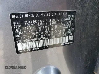 2017 Honda Fit EX-L with VIN 3HGGK5H98HM703123, listed as a Copart auction lot 61678095 with 25,714 mi miles and Salvage title. Bid and sale history available at DreamBid. Image 12.