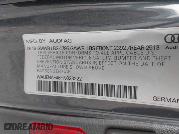 2017 Audi A4 Premium Plus с VIN WAUENAF46HN023222, выставлен на аукционе IAAI как лот 42128895 с пробегом Не указан миль и . История ставок и продаж доступна на DreamBid. Изображение 9.