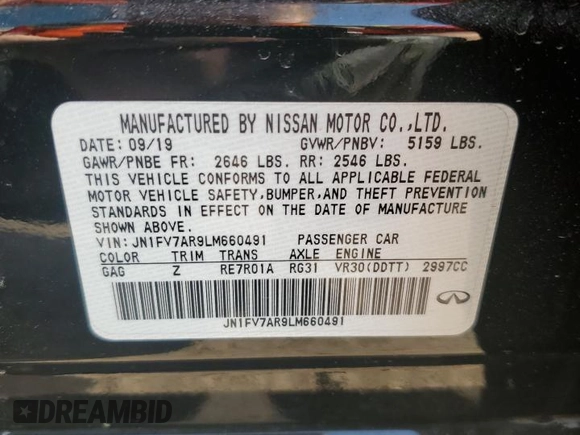 2020 Infiniti Q50 Red Sport 400 with VIN JN1FV7AR9LM660491, listed as a Copart auction lot 48175725 with 39,540 mi miles and Salvage Title. Bid and sale history available at carsss.com. Image 12.