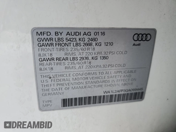 2016 Audi Q5 Premium Plus with VIN WA1L2AFP3GA099445, listed as a Copart auction lot 44722645 with 90,138 mi miles and Salvage Title. Bid and sale history available at carsss.com. Image 13.
