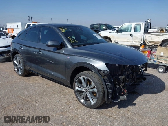 2023 Audi Q5 Sportback S line Premium Plus with VIN WA15AAFY7P2074384, listed as a IAAI auction lot 42057841 with 34,402 mi miles and . Bid and sale history available at DreamBid. Image 1.