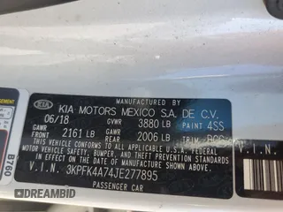 2018 Kia Forte LX with VIN 3KPFK4A74JE277895, listed as a Copart auction lot 54921495 with 58,994 mi miles and Clean Title. Bid and sale history available at carsss.com. Image 12.