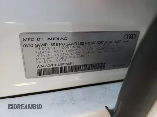 2020 Audi A8 L with VIN WAU8DAF81LN015654, listed as a Copart auction lot 79126853 with 26,587 mi miles. Bid and sale history available at carsss.com. Image 13.