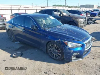 2019 Infiniti Q50 RED SPORT 400 with VIN JN1FV7AP8KM780182, listed as a IAAI auction lot 41682121 with 73,110 mi miles. Bid and sale history available at carsss.com. Image 1.