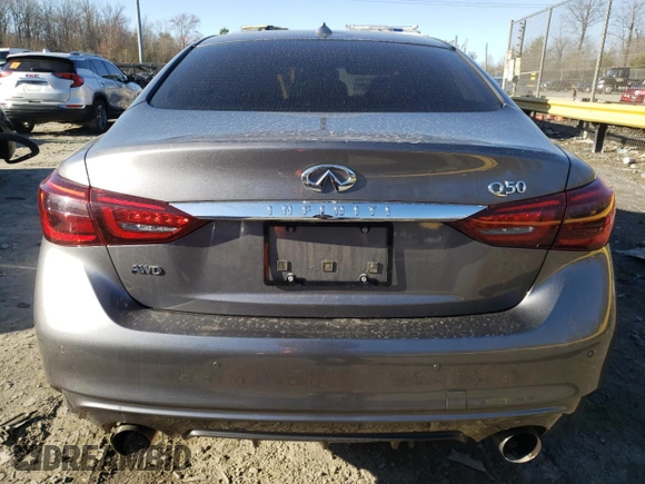 2020 Infiniti Q50 with VIN JN1EV7AR9LM256845, listed as a Copart auction lot 48957995 with 56,980 mi miles and Salvage Title. Bid and sale history available at DreamBid. Image 6.