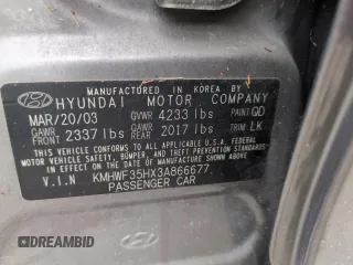 2003 Hyundai Sonata GLS with VIN KMHWF35HX3A866677, listed as a Copart auction lot 74620514 with 0 mi miles and Salvage Title. Bid and sale history available at carsss.com. Image 13.