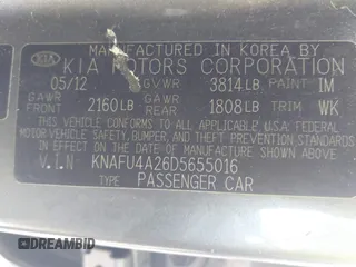 2013 Kia Forte EX with VIN KNAFU4A26D5655016, listed as a IAAI auction lot 42168521 with 201,262 mi miles. Bid and sale history available at carsss.com. Image 9.