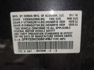 2016 Acura MDX with VIN 5FRYD3H23GB014967, listed as a IAAI auction lot 41929935 with 256,698 mi miles. Bid and sale history available at carsss.com. Image 9.