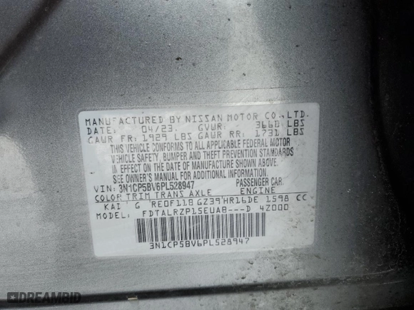 2023 Nissan Kicks S with VIN 3N1CP5BV6PL528947, listed as a Copart auction lot 44822575 with 52,986 mi miles and Salvage Title. Bid and sale history available at carsss.com. Image 12.