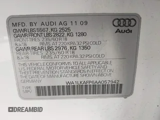 2010 Audi Q5 Premium Plus with VIN WA1LKAFP6AA057942, listed as a IAAI auction lot 42208245 with 133,064 mi miles and . Bid and sale history available at DreamBid. Image 9.