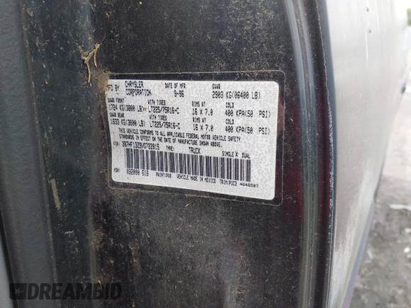 1997 Dodge 1500 with VIN 3B7HF13Z9VG722815, listed as a IAAI auction lot 42063680 with 205,120 mi miles. Bid and sale history available at carsss.com. Image 9.