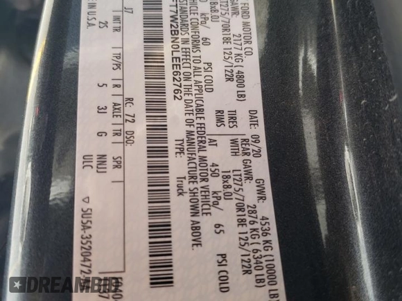 2020 Ford F-250 XL z VIN 1FT7W2BN0LEE62762, wystawiony jako Copart lot #59006295 z przebiegiem 80 322 mil mil oraz Szkoda całkowita • Salvage title. Historia ofert i sprzedaży dostępna na DreamBid. Obrazek 13.