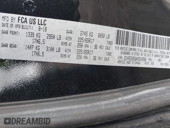 2019 Dodge Grand Caravan SE with VIN 2C4RDGBG8KR524598, listed as a IAAI auction lot 41904137 with 108,308 mi miles and . Bid and sale history available at DreamBid. Image 9.