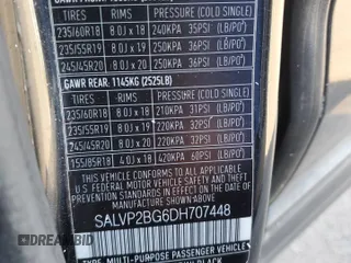 2013 Land Rover Range Rover Evoque Pure Plus with VIN SALVP2BG6DH707448, listed as a Copart auction lot 43875085 with 95,844 mi miles and Salvage Title. Bid and sale history available at carsss.com. Image 13.