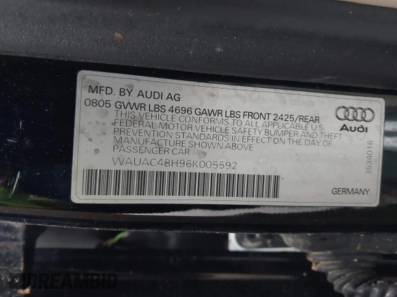 2006 Audi A4 1.8T с VIN WAUAC48H96K005592, выставлен на аукционе IAAI как лот 41287449 с пробегом 122 346 миль миль и . История ставок и продаж доступна на DreamBid. Изображение 9.
