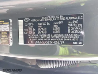 2024 Hyundai Santa Fe Calligraphy with VIN 5NMP5DGL2RH058759, listed as a IAAI auction lot 41072386 with 12,991 mi miles. Bid and sale history available at carsss.com. Image 9.