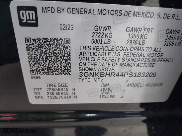 2023 Chevrolet Blazer LT with VIN 3GNKBHR44PS183209, listed as a IAAI auction lot 41841421 with 49,706 mi miles. Bid and sale history available at carsss.com. Image 9.