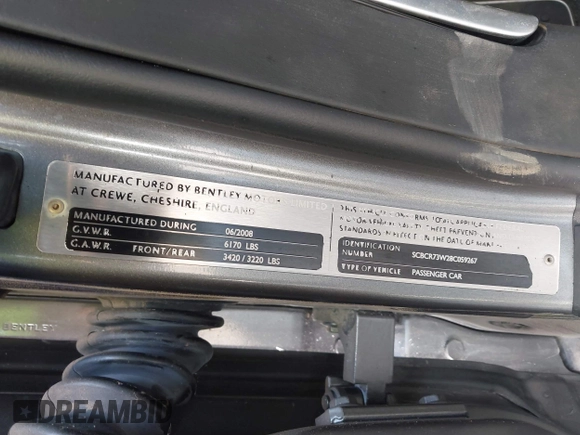 2008 Bentley Continental GT с VIN SCBCR73W28C059267, выставлен на аукционе IAAI как лот 42461453 с пробегом Не указан миль и . История ставок и продаж доступна на DreamBid. Изображение 9.