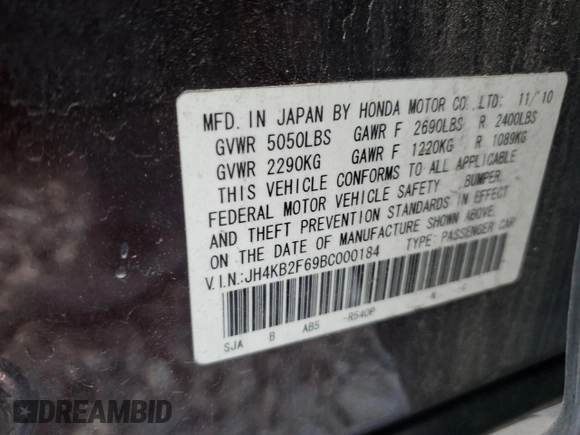 2011 Acura RL Technology with VIN JH4KB2F69BC000184, listed as a Copart auction lot 79948294 with 148,370 mi miles and Clean Title. Bid and sale history available at DreamBid. Image 12.