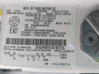 2020 Ford Fusion Hybrid Titanium with VIN 3FA6P0RU4LR182226, listed as a IAAI auction lot 41748021 with 69,234 mi miles. Bid and sale history available at carsss.com. Image 9.