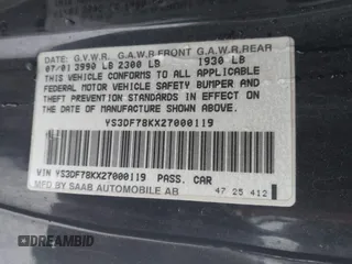 2002 Saab 9-3 SE with VIN YS3DF78KX27000119, listed as a IAAI auction lot 41249745 with 187,714 mi miles. Bid and sale history available at carsss.com. Image 9.