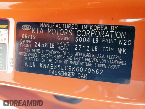 2019 Kia Stinger GT with VIN KNAE35LC9K6070562, listed as a Copart auction lot 51612275 with 75,785 mi miles and Salvage Title. Bid and sale history available at DreamBid. Image 14.
