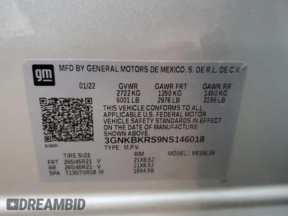 2022 Chevrolet Blazer RS z VIN 3GNKBKRS9NS146018, wystawiony jako Copart lot #82160704 z przebiegiem 27 919 mil mil oraz Czysty tytuł • Clean title. Historia ofert i sprzedaży dostępna na DreamBid. Obrazek 15.