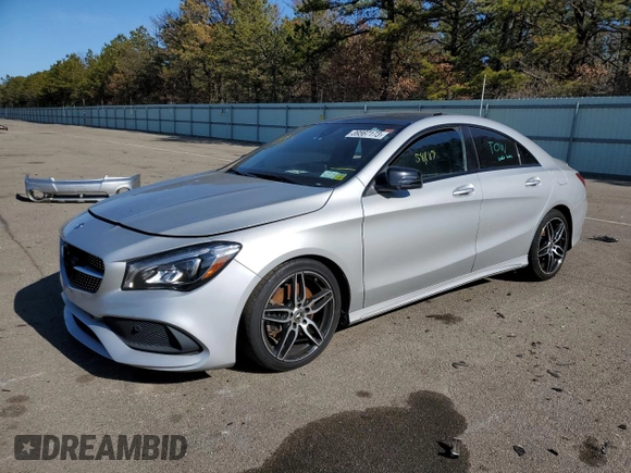2018 Mercedes-Benz CLA 250 with VIN WDDSJ4GB4JN597586, listed as a Copart auction lot 39567173 with 58,189 mi miles and . Bid and sale history available at DreamBid. Image 1.