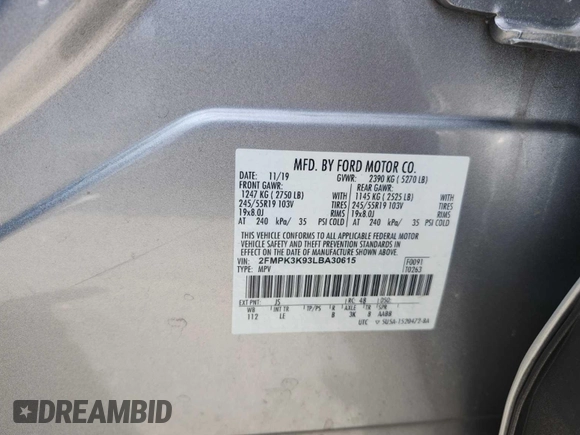 2020 Ford Edge Titanium с VIN 2FMPK3K93LBA30615, выставлен на аукционе IAAI как лот 42796164 с пробегом 83 960 миль миль и . История ставок и продаж доступна на DreamBid. Изображение 21.