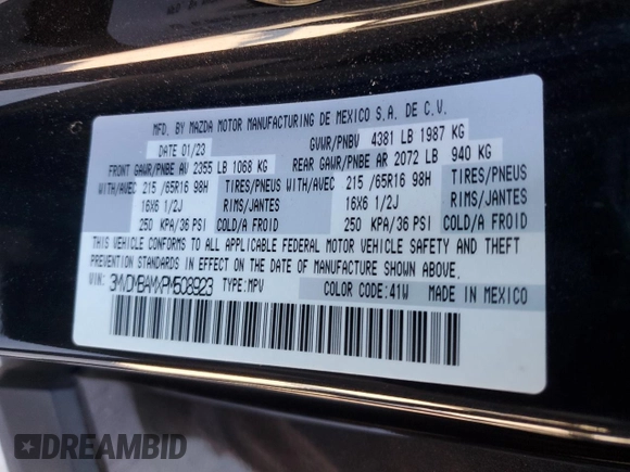 2023 Mazda CX-30 S with VIN 3MVDMBAMXPM508923, listed as a Copart auction lot 46367205 with 8,178 mi miles and Salvage Title. Bid and sale history available at carsss.com. Image 13.