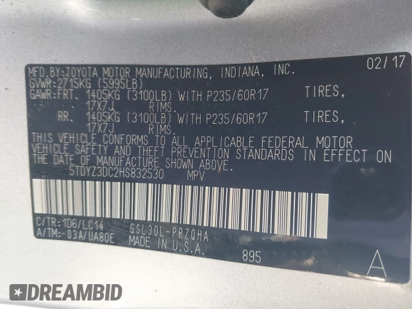 2017 Toyota Sienna XLE Auto Access Seat with VIN 5TDYZ3DC2HS832530, listed as a IAAI auction lot 42234427 with 73,877 mi miles and . Bid and sale history available at DreamBid. Image 9.
