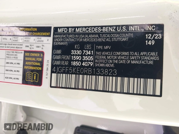 2024 Mercedes-Benz GLS 450 z VIN 4JGFF5KE0RB133823, wystawiony jako IAAI lot #42096277 z przebiegiem 21 828 mil mil oraz . Historia ofert i sprzedaży dostępna na DreamBid. Obrazek 9.