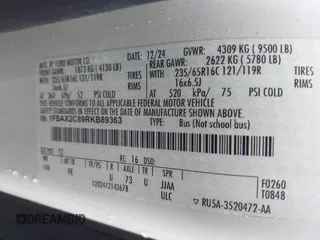 2024 Ford Transit Passenger XL with VIN 1FBAX2C89RKB89363, listed as a IAAI auction lot 42216151 with 1,496 mi miles and . Bid and sale history available at DreamBid. Image 9.