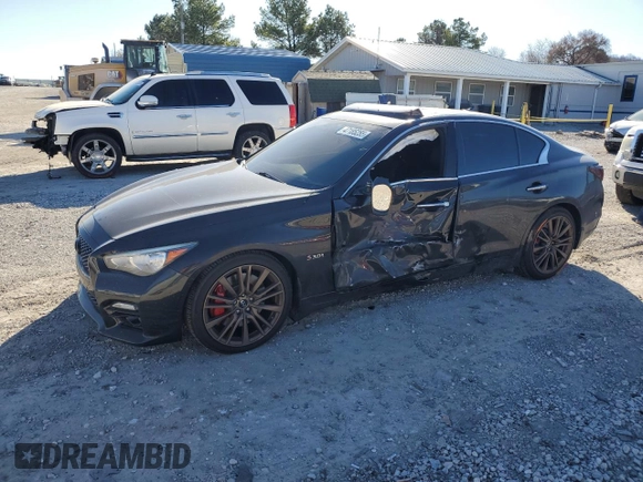 2017 Infiniti Q50 Red Sport 400 with VIN JN1FV7APXHM850287, listed as a Copart auction lot 47185255 with 72,703 mi miles and Salvage title. Bid and sale history available at DreamBid. Image 1.