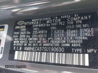 2025 Hyundai Kona Limited with VIN KM8HECA37SU190630, listed as a IAAI auction lot 41973164 with 6,850 mi miles and . Bid and sale history available at carsss.com. Image 9.