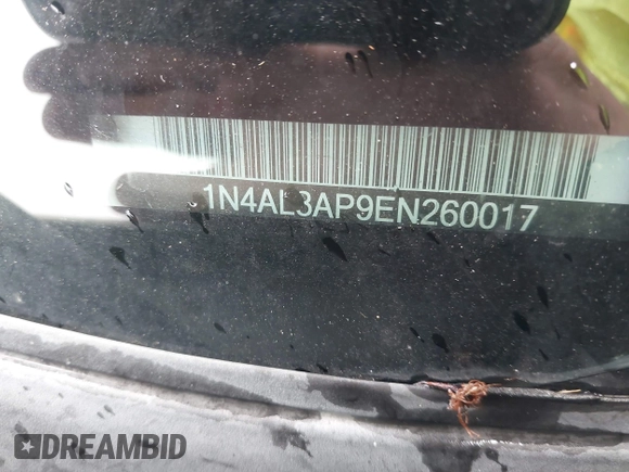 2014 Nissan Altima S with VIN 1N4AL3AP9EN260017, listed as a IAAI auction lot 41909306 with 288,257 mi miles and . Bid and sale history available at DreamBid. Image 19.