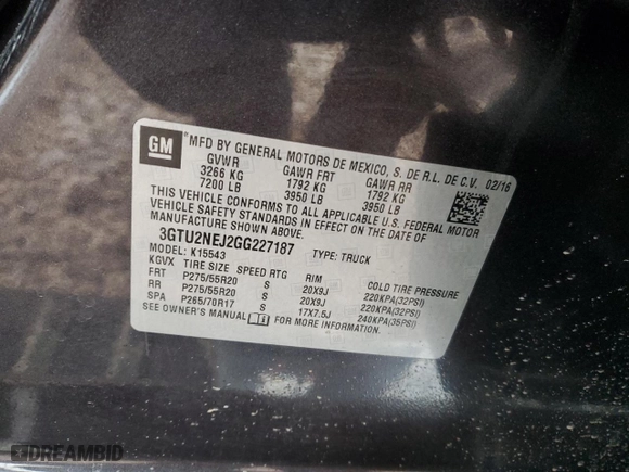 2016 GMC Sierra 1500 SLT with VIN 3GTU2NEJ2GG227187, listed as a Copart auction lot 42353265 with 157,210 mi miles and Salvage Title. Bid and sale history available at carsss.com. Image 12.
