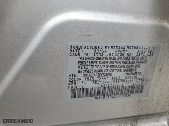 2014 Nissan Sentra SR with VIN 3N1AB7AP6EY224036, listed as a Copart auction lot 41461115 with 151,568 mi miles and Salvage Title. Bid and sale history available at carsss.com. Image 12.
