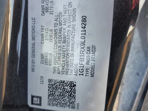 2020 Chevrolet Camaro 1LT with VIN 1G1FB1RX9L0114280, listed as a Copart auction lot 84051704 with NaN miles and Salvage Title. Bid and sale history available at carsss.com. Image 15.