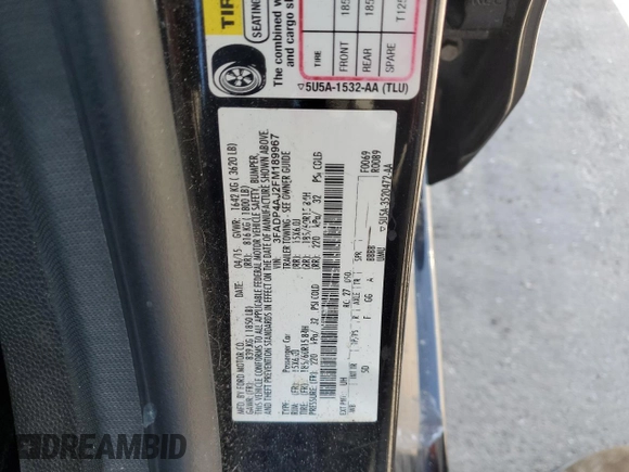 2015 Ford Fiesta S with VIN 3FADP4AJ2FM189967, listed as a Copart auction lot 54932595 with 94,626 mi miles and Salvage title. Bid and sale history available at DreamBid. Image 12.