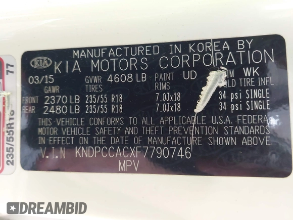 2015 Kia Sportage EX с VIN KNDPCCACXF7790746, выставлен на аукционе IAAI как лот 42360765 с пробегом 167 017 миль миль и . История ставок и продаж доступна на DreamBid. Изображение 9.