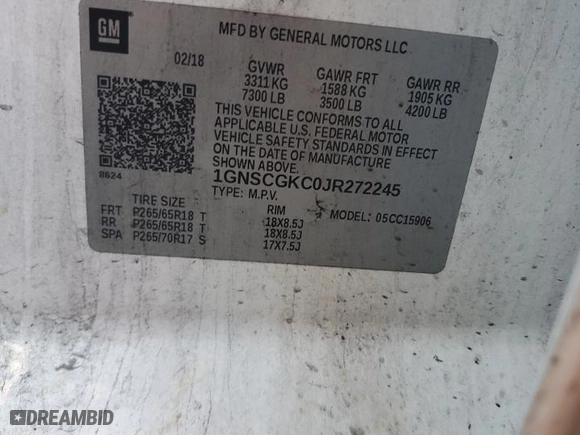 2018 Chevrolet Suburban LS with VIN 1GNSCGKC0JR272245, listed as a Copart auction lot 47000635 with 136,353 mi miles and Salvage Title. Bid and sale history available at carsss.com. Image 15.