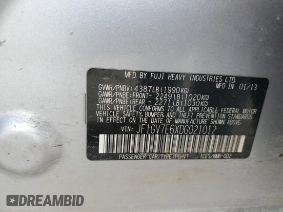 2013 Subaru WRX WRX z VIN JF1GV7E6XDG021012, wystawiony jako Copart lot #49059745 z przebiegiem 154 186 mil mil oraz Szkoda całkowita • Salvage title. Historia ofert i sprzedaży dostępna na DreamBid. Obrazek 13.