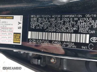 2016 Toyota Prius Two with VIN JTDKBRFU2G3523028, listed as a IAAI auction lot 41709054 with 101,496 mi miles. Bid and sale history available at carsss.com. Image 9.