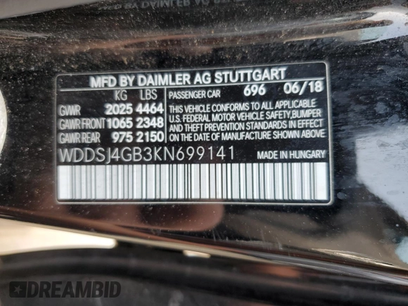 2019 Mercedes-Benz CLA 250 with VIN WDDSJ4GB3KN699141, listed as a Copart auction lot 57616553 with 51,325 mi miles and . Bid and sale history available at DreamBid. Image 14.
