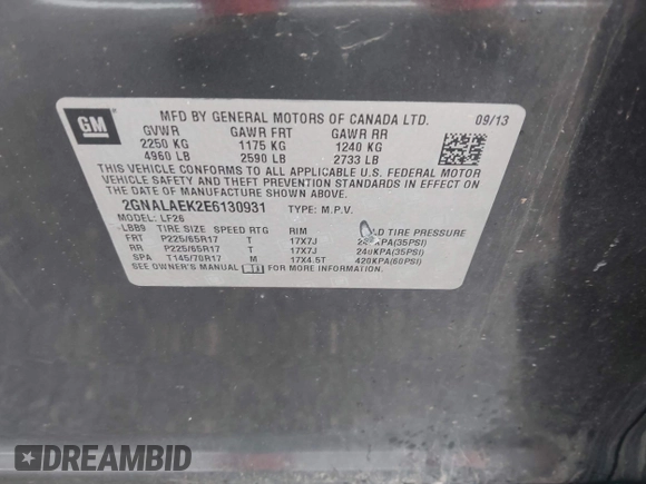 2014 Chevrolet Equinox LS with VIN 2GNALAEK2E6130931, listed as a IAAI auction lot 41907465 with 196,625 mi miles and . Bid and sale history available at carsss.com. Image 9.