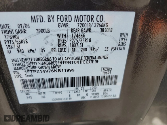 2006 Ford F-150 XLT with VIN 1FTPX14V76NB11999, listed as a Copart auction lot 47013495 with 156,285 mi miles and Salvage Title. Bid and sale history available at carsss.com. Image 13.