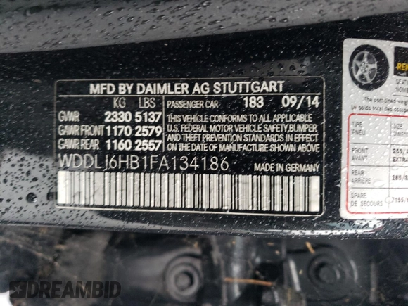2015 Mercedes-Benz CLS-Class CLS 400 with VIN WDDLJ6HB1FA134186, listed as a Copart auction lot 39773204 with 72,724 mi miles. Bid and sale history available at carsss.com. Image 12.