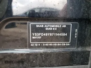 2007 Saab 9-3 z VIN YS3FD49Y871144584, wystawiony jako Copart lot #36798604 z przebiegiem Nie podano mil oraz Nie do naprawy • Non repairable. Historia ofert i sprzedaży dostępna na DreamBid. Obrazek 12.